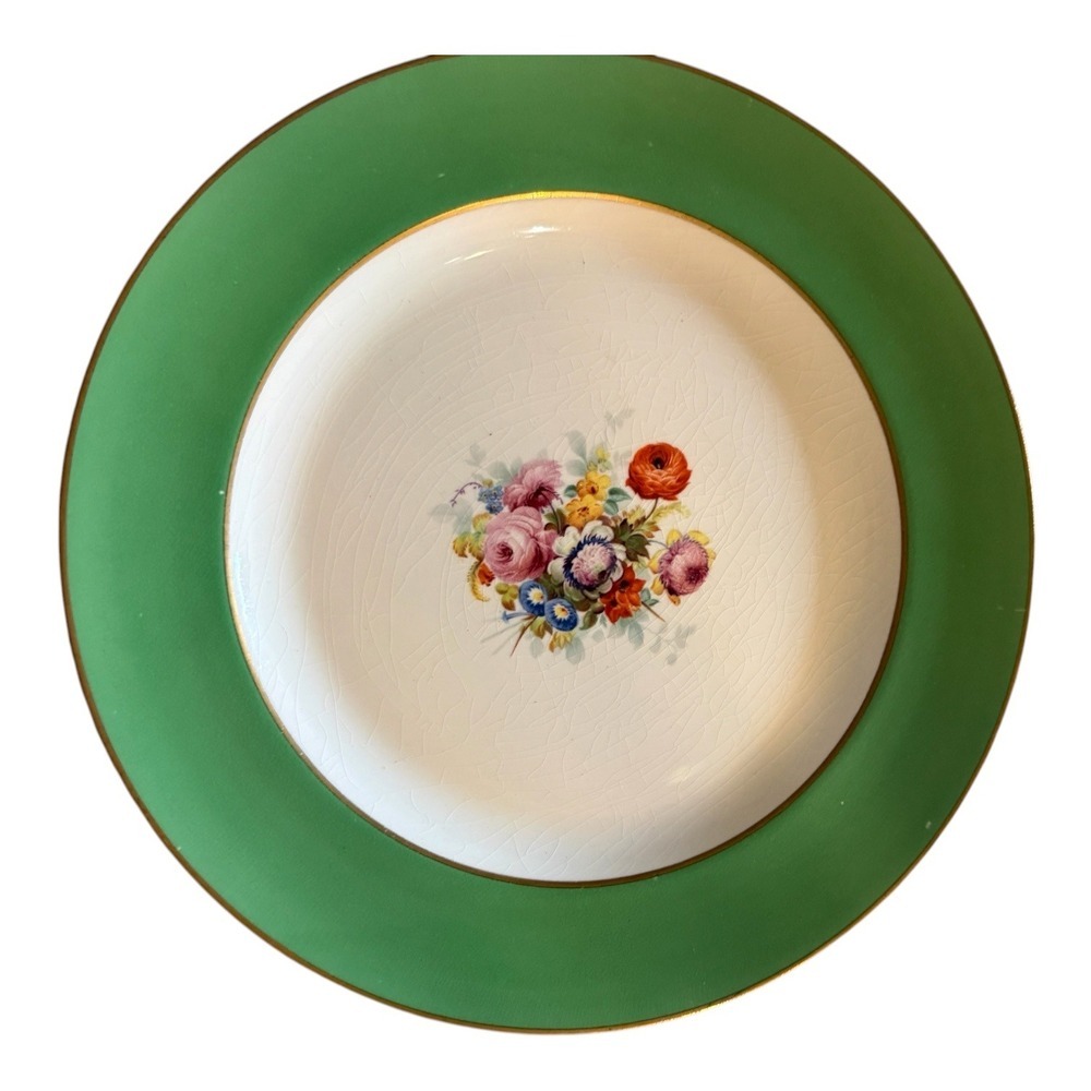 Set of 4 Johnson Brothers Pareek England Green Floral Plates Gold Trim 10.5"